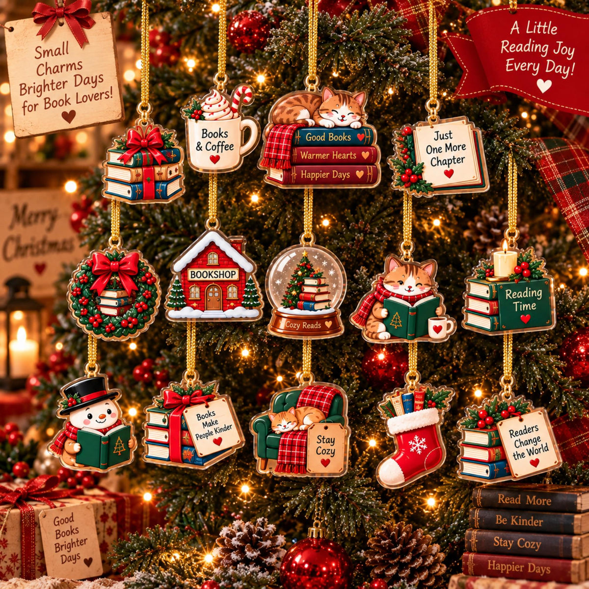 Personalized Book Lover Advent Calendar, Custom Name & Photo, 24 Bookish Acrylic Charms, Christmas Countdown