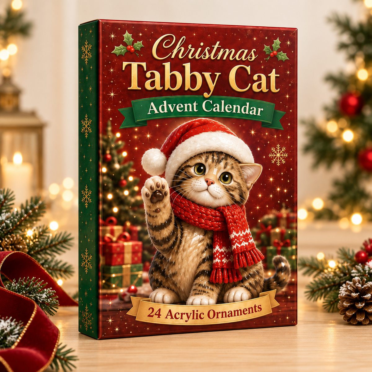 Christmas Tabby Cat Advent Calendar 2026 - 24-Day Festive Countdown, Acrylic Charms Blind Box - Gift For Cat Lovers