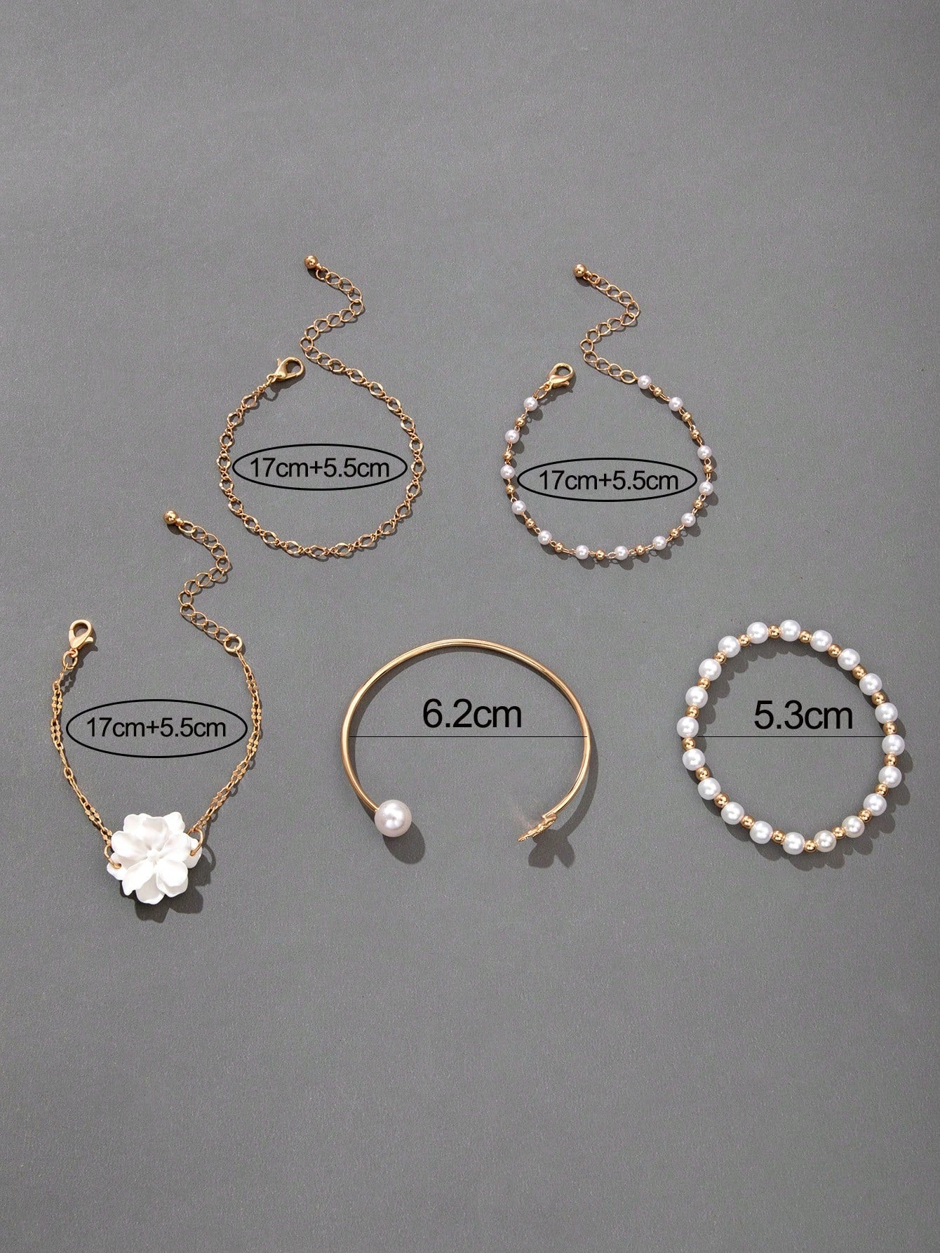 5pcs Flower & Faux Pearl Bracelet Set for Women – Gift for Mom