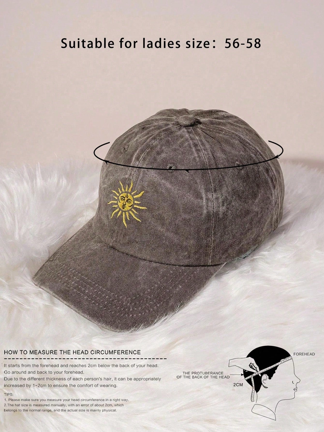 Vintage Washed Embroidered Sun Outdoor Baseball Cap