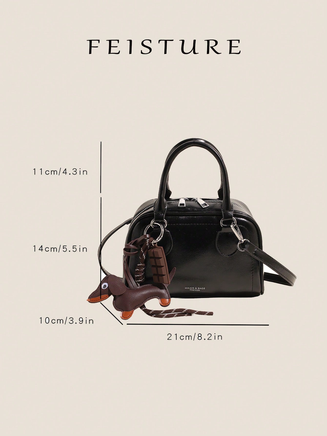 Vintage PU Leather Bowling Bag Square Crossbody Handbag