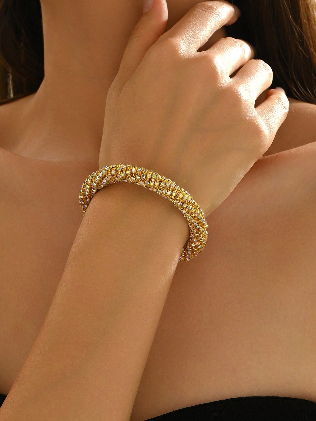 Rhinestone Decor Cuff Bangle