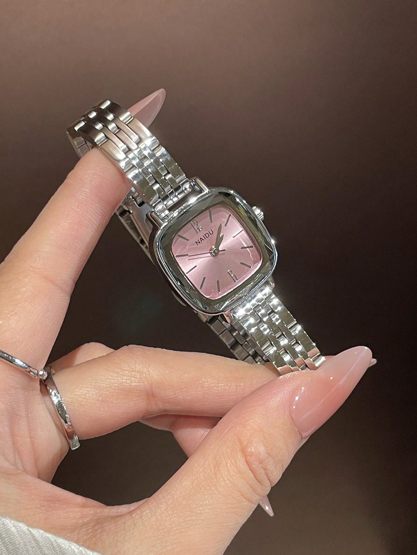 Vintage Silver Stainless Steel Square Petite Women Watch