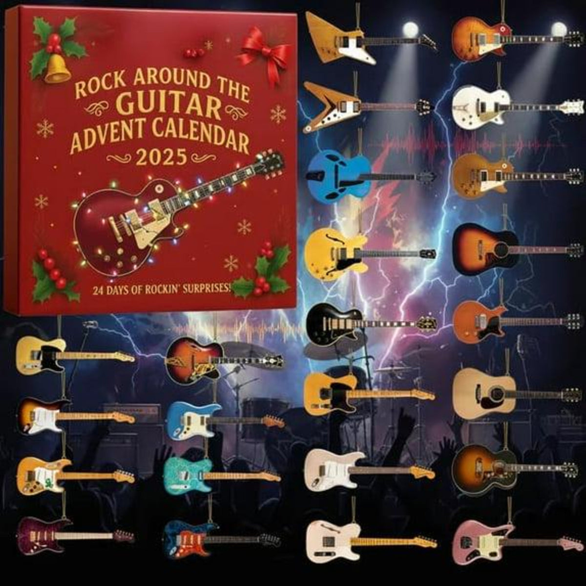 Guitar Advent Calendar 2025 Limited Edition 24 Mini Instrument Ornaments Box Music Lovers Rock And Roll Christmas Countdown Gift