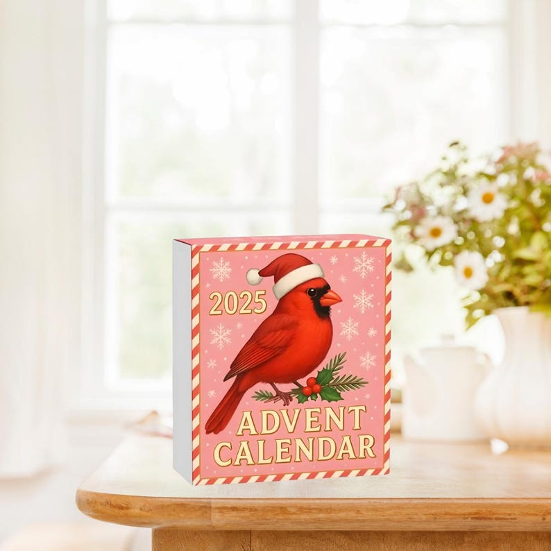 Cardinal Bird Advent Calendar 2025 Christmas Countdown Calendar With 24 Acrylic Red Bird Ornaments Holiday Decoration Gift For Bird Lovers