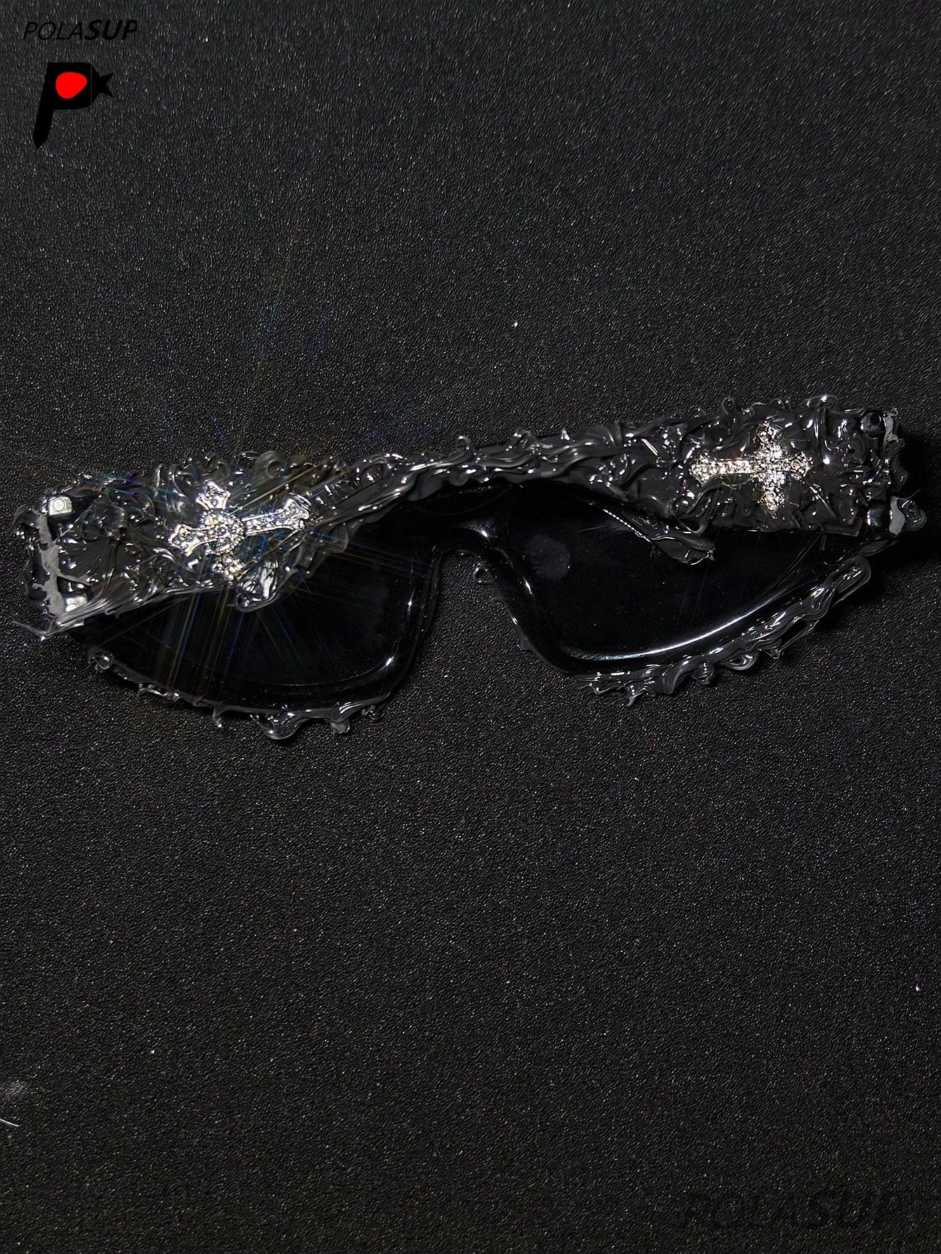 Future Punk Diamond Heart Cross Asymmetric Glasses
