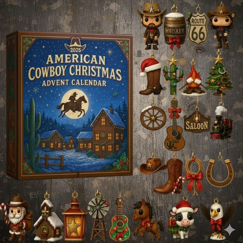 24 Western Novelty Ornaments Set | Rustic Christmas Tree Decor | Cowboy Farmhouse Collection | Plastic Mini Figures
