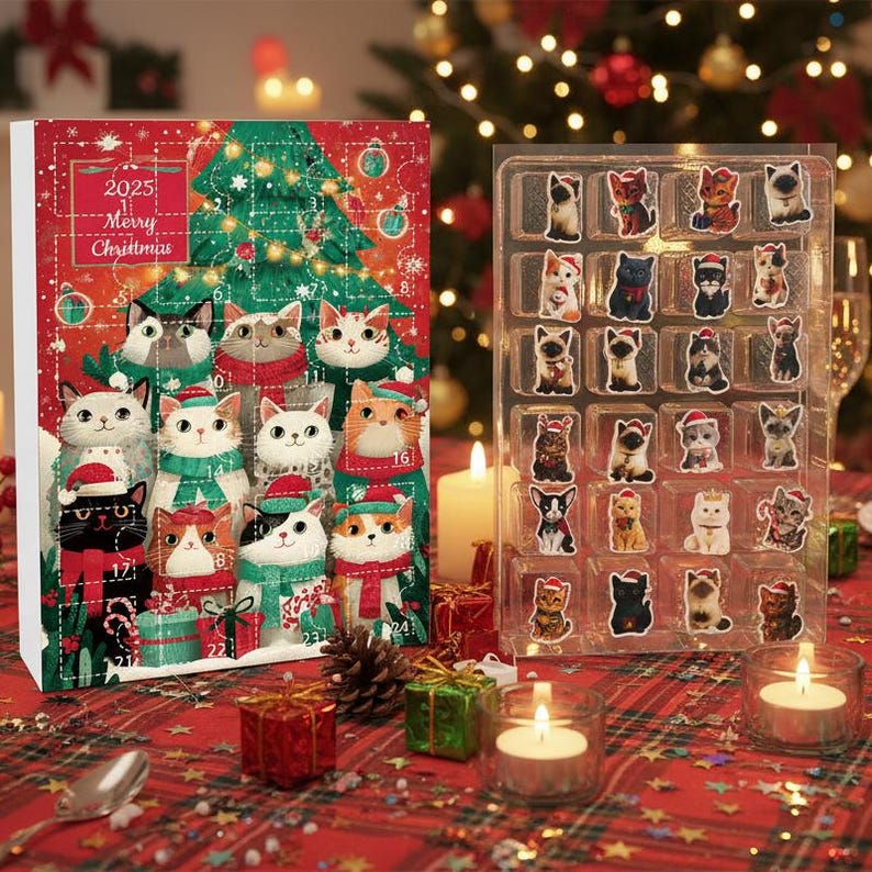 Christmas Cat Advent Calendar 24pcs 2d Acrylic Cat Ornaments Holiday Decor For Cat Lovers Christmas Countdown Gift Box Christmas Gift