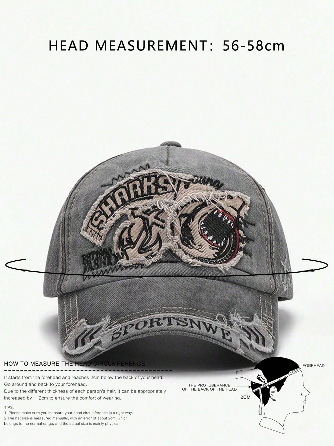 Men's Washed Shark Embroidery Outdoor Baseball Cap