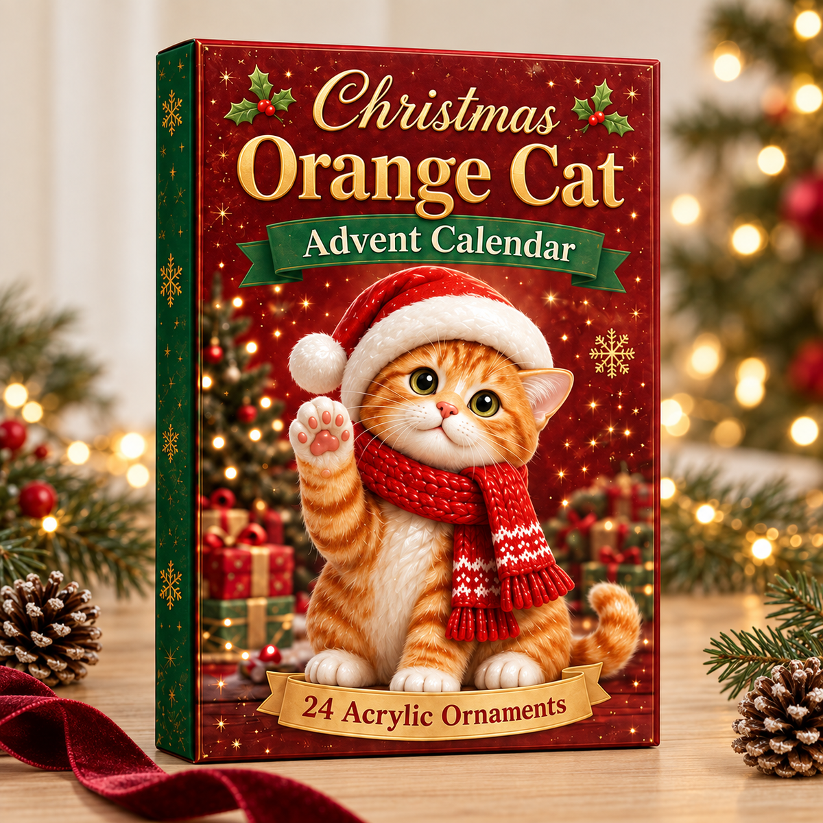 Christmas Orange Cat Advent Calendar 2026 - 24-Day Festive Countdown, Acrylic Charms Blind Box - Gift For Cat Lovers