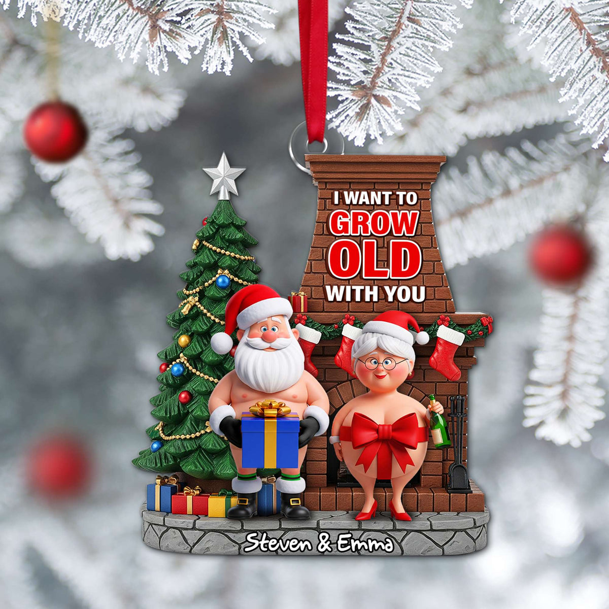 Funny Old Couple Ornament - Personalized Christmas Gift For Couple 02NALU190825