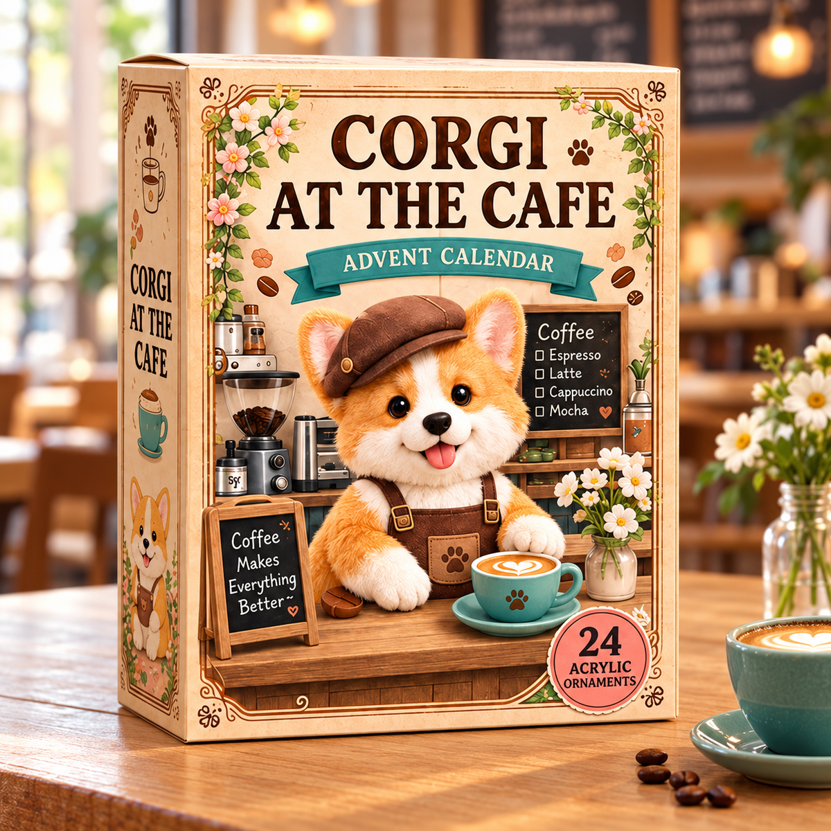 Corgi At The Cafe Advent Calendar 2026 - 24-Day Festive Countdown, Acrylic Charms Blind Box - Gift For Corgi Lovers