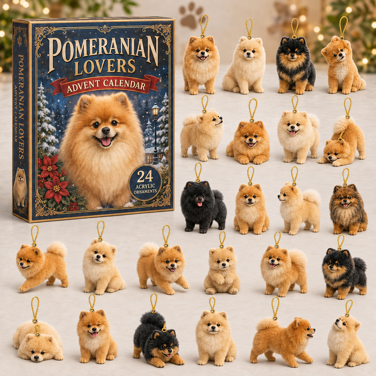 Classic Pomeranian Advent Calendar 2026 - 24-Day Festive Countdown, Acrylic Charms Blind Box - Gift For Dog Lovers
