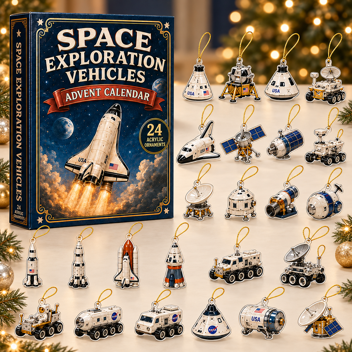 Space Exploration Vehicles Advent Calendar 2026 - 24-Day Festive Countdown, Acrylic Charms Blind Box - Gift For Vehicle Lovers