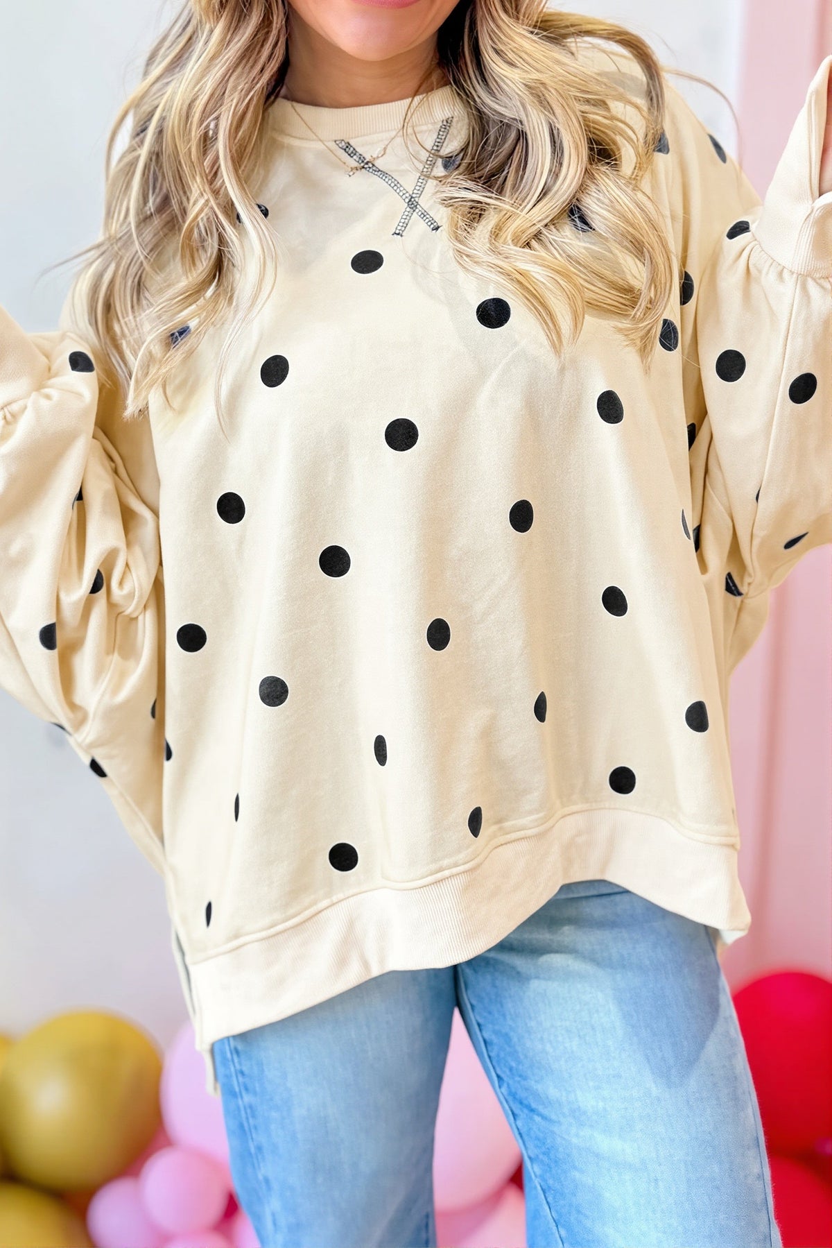 Polka Dot Oversized Crewneck Sweatshirt