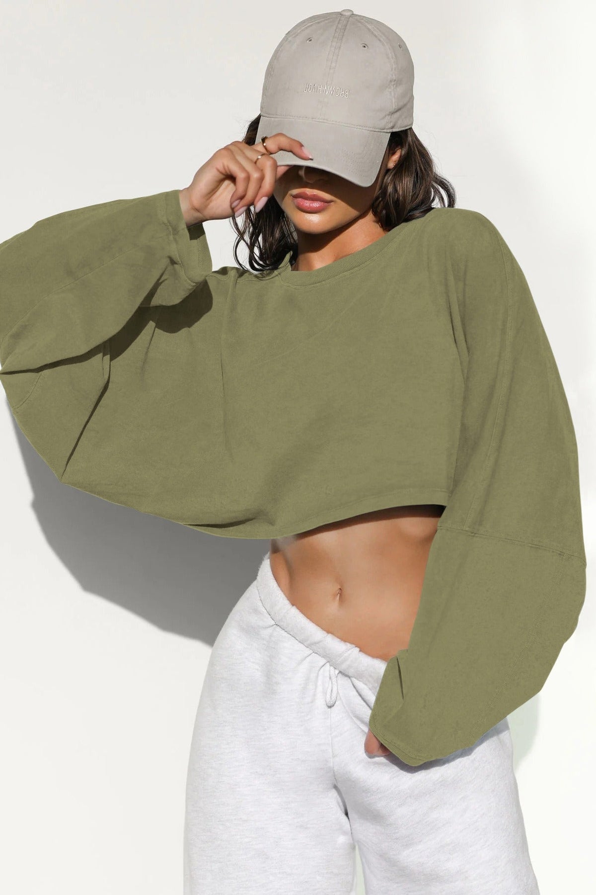 Boxy Crop Crew Neck Sweatshirt