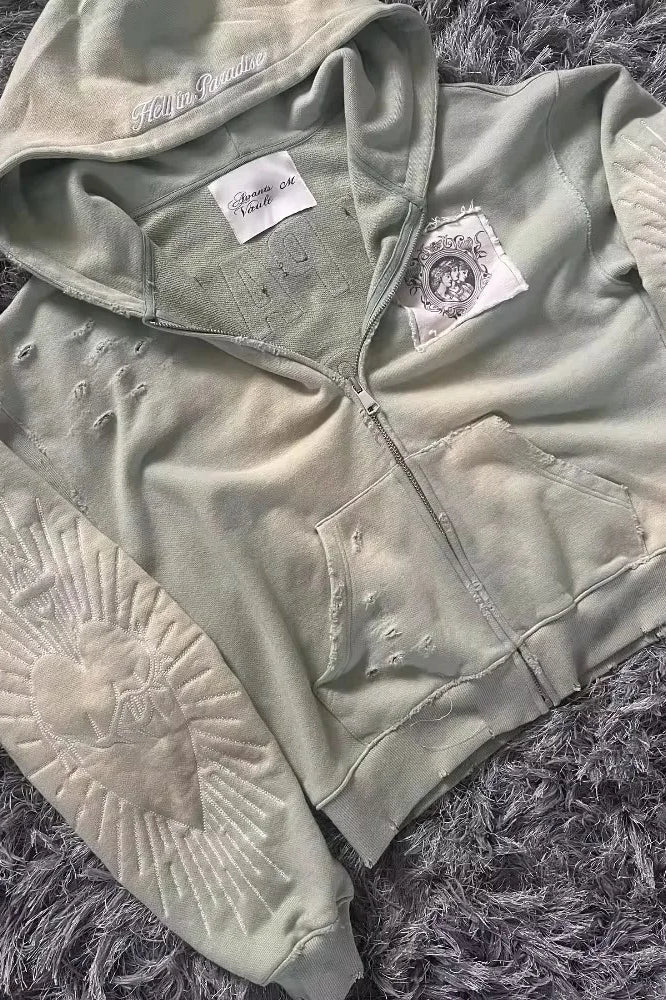 Letter Embroidery Zipper Hoodie