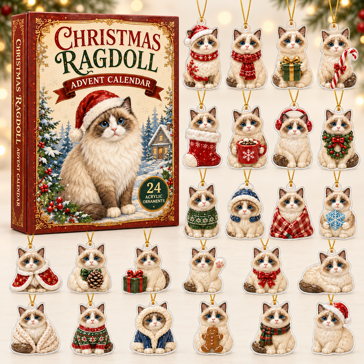 Chrismast Ragdoll Advent Calendar 2026 - 24-Day Festive Countdown, Acrylic Charms Blind Box - Gift For Cat Lovers