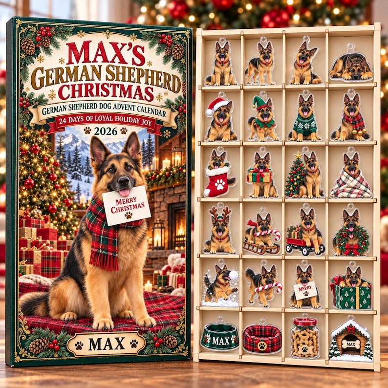 Personalized German Shepherd Advent Calendar 2026, 24 Acrylic Charms, Christmas Dog Gift, Pet Name Keepsake