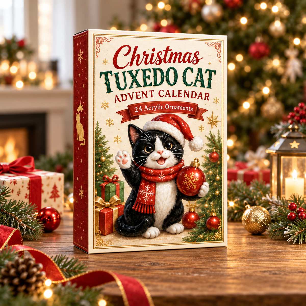 Christmas Tuxedo Cat Advent Calendar 2026 - 24-Day Festive Countdown, Acrylic Charms Blind Box - Gift For Cat Lovers