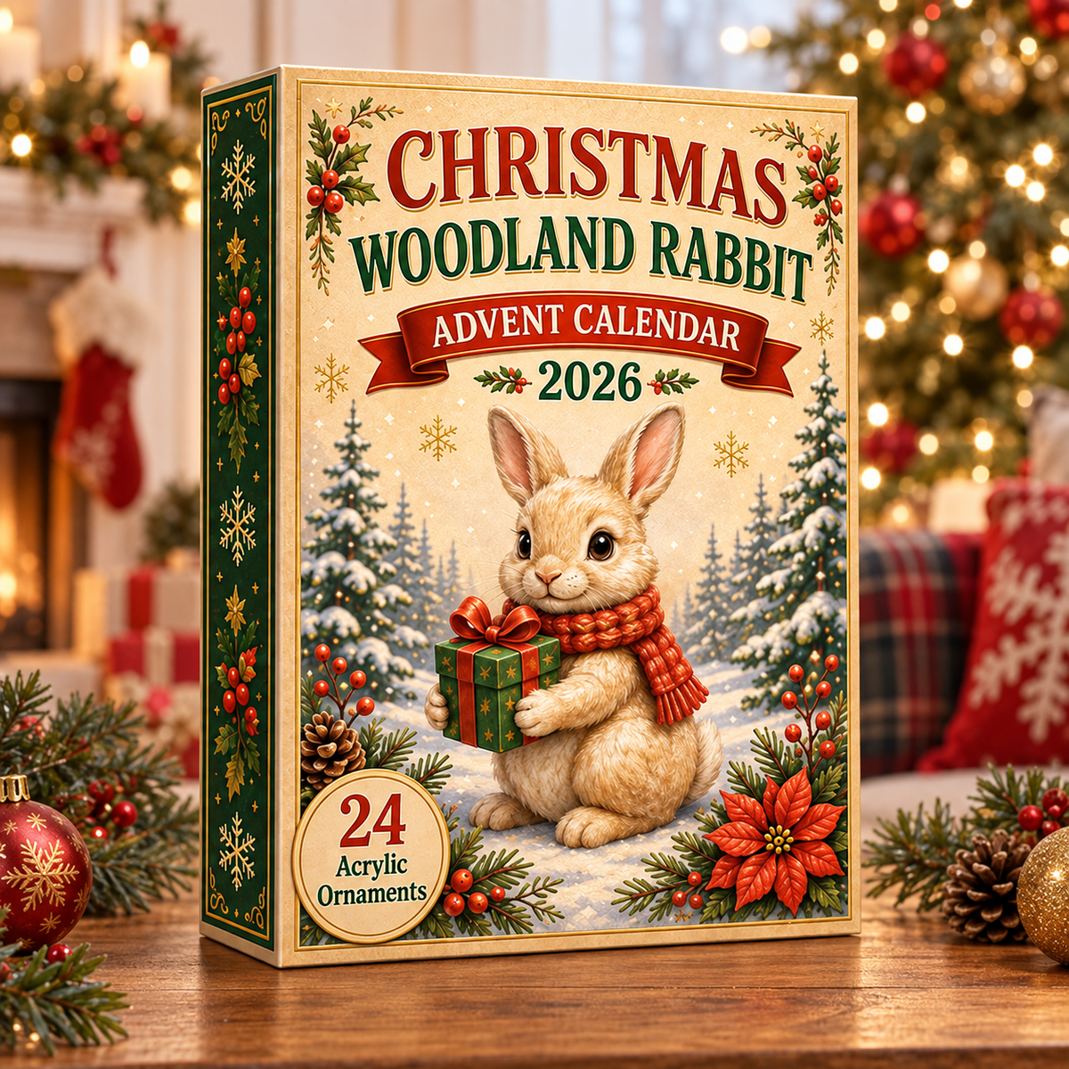 Christmas Woodland Rabbit Advent Calendar 2026 - 24-Day Festive Countdown, Acrylic Charms Blind Box - Gift For Woodland Lovers, Family & Friends