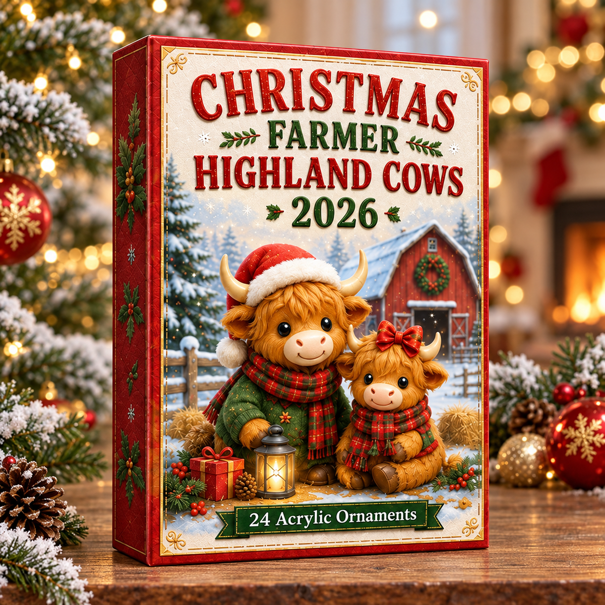 Christmas Highland Cow Farmer Advent Calendar 2026 - 24-Day Festive Countdown, Acrylic Charms Blind Box - Gift For Highland Cow Lovers