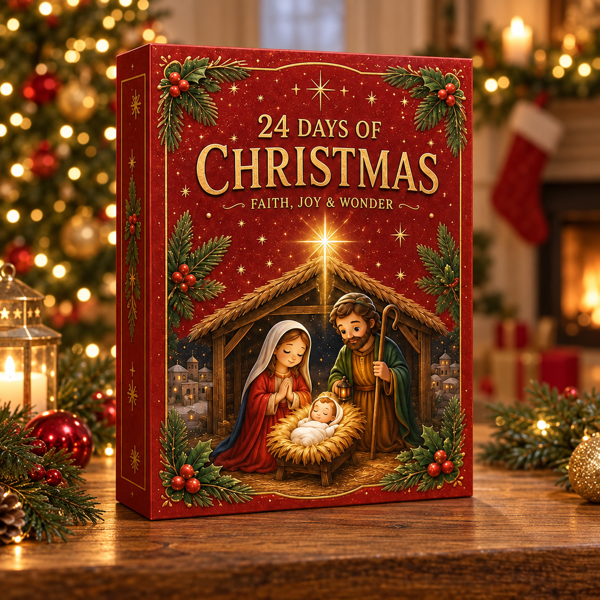 Nativity Advent Calendar, 24-Day Christian Christmas Countdown with Acrylic or Wood Charms