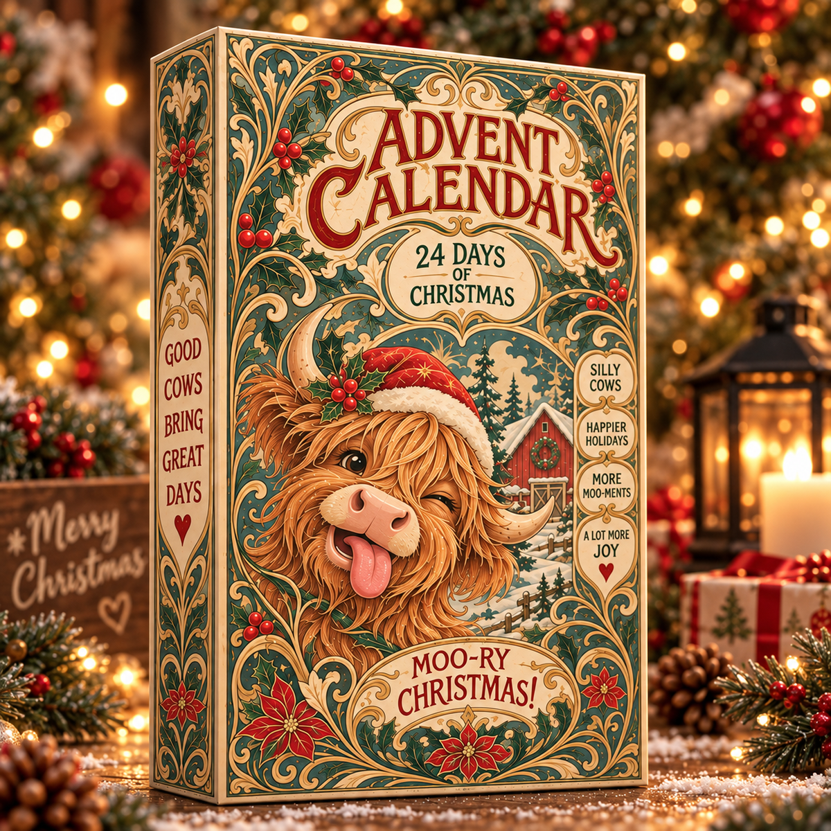 Highland Cow Christmas Advent Calendar 2026 – 24 Acrylic Hanging Charms, Funny Cow Holiday Countdown Gift