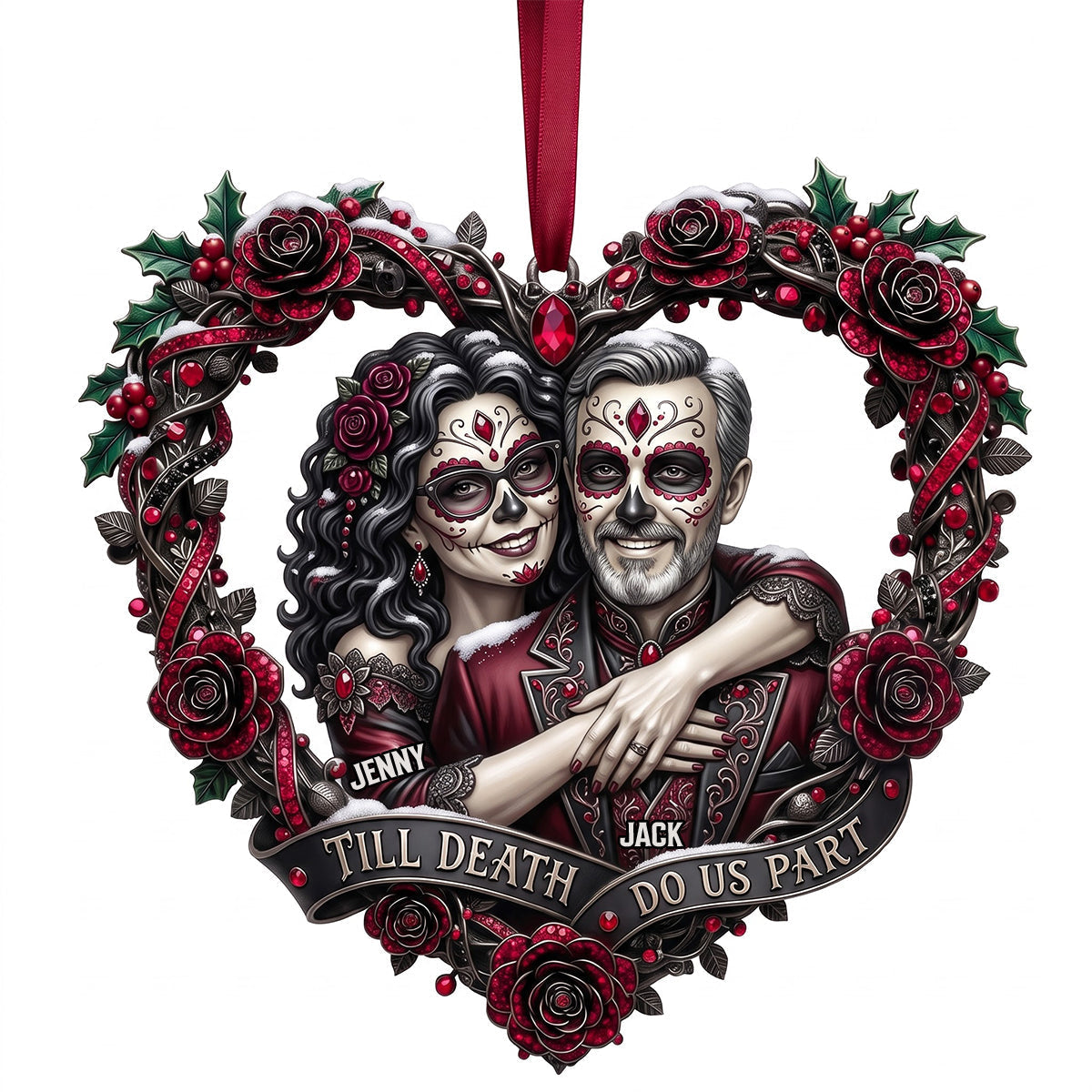 Skull Love Couple Christmas Ornament - Personalized Gift For Couples 05TYTN090926