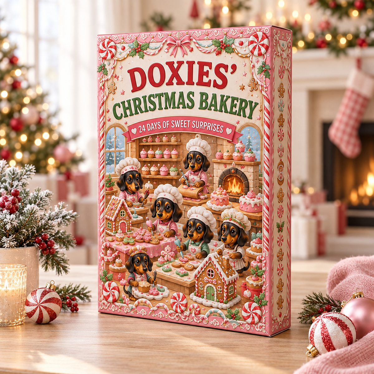Dachshund Christmas Bakery Advent Calendar: 24 Flat Acrylic or Wood Charms