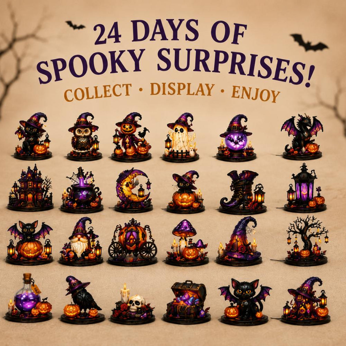Halloween Advent Calendar, 24 Day Countdown Box, Mystery Box, Acrylic Figurines, Halloween Decor, Spooky Collectible, Blind Box, Halloween Gift