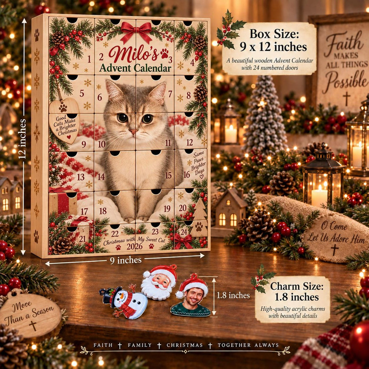 Personalized Pet Photo Wooden Advent Calendar, Custom Dog Christmas Countdown, 24 Door Puppy Keepsake, Dog Lover Gift, Pet Christmas Decor