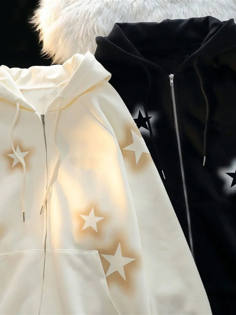 Graffiti Star Print Zip Hoodie
