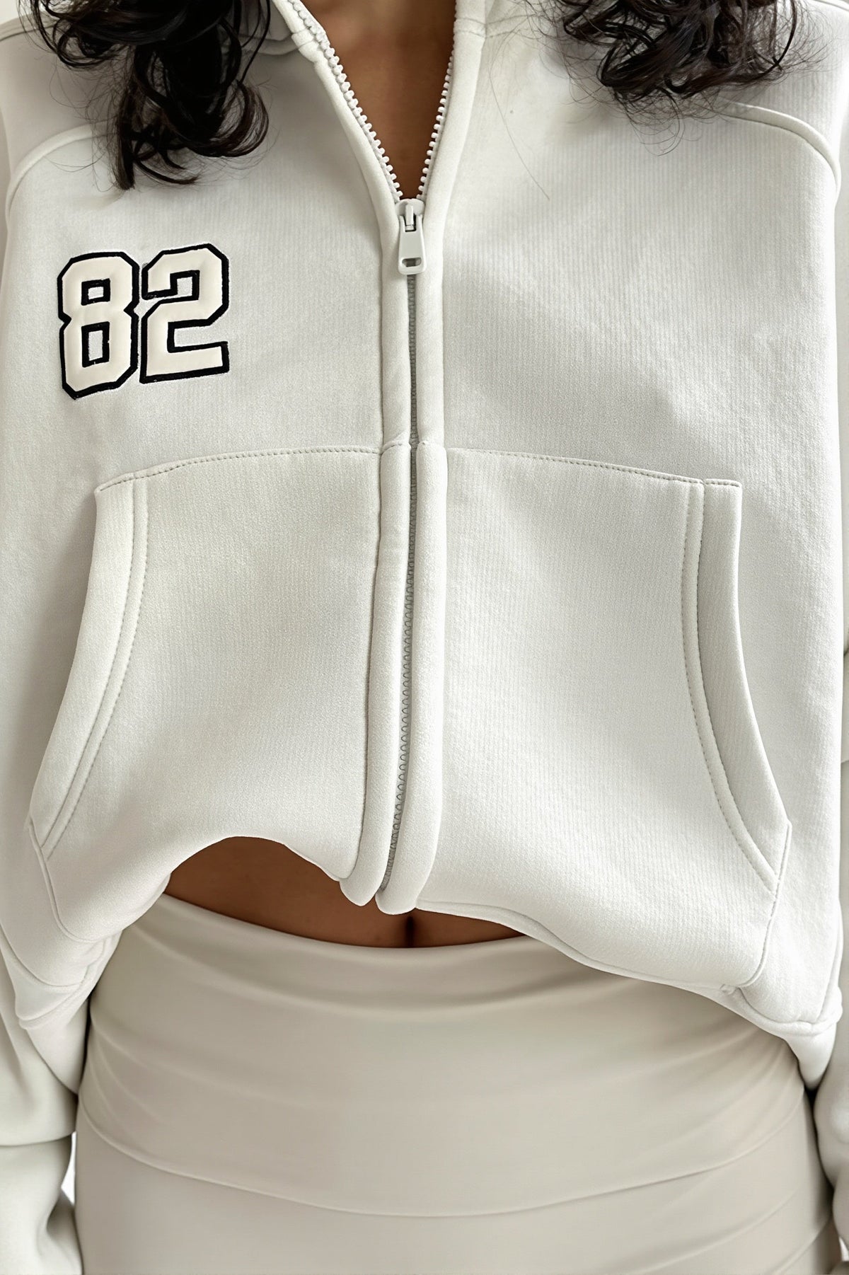 Number Patch Cropped Zip Hoodie