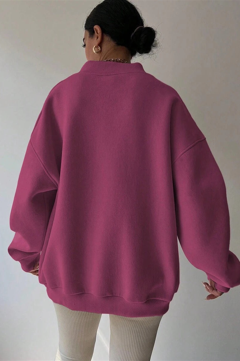 Solid Oversized V Neck Sweatshirt