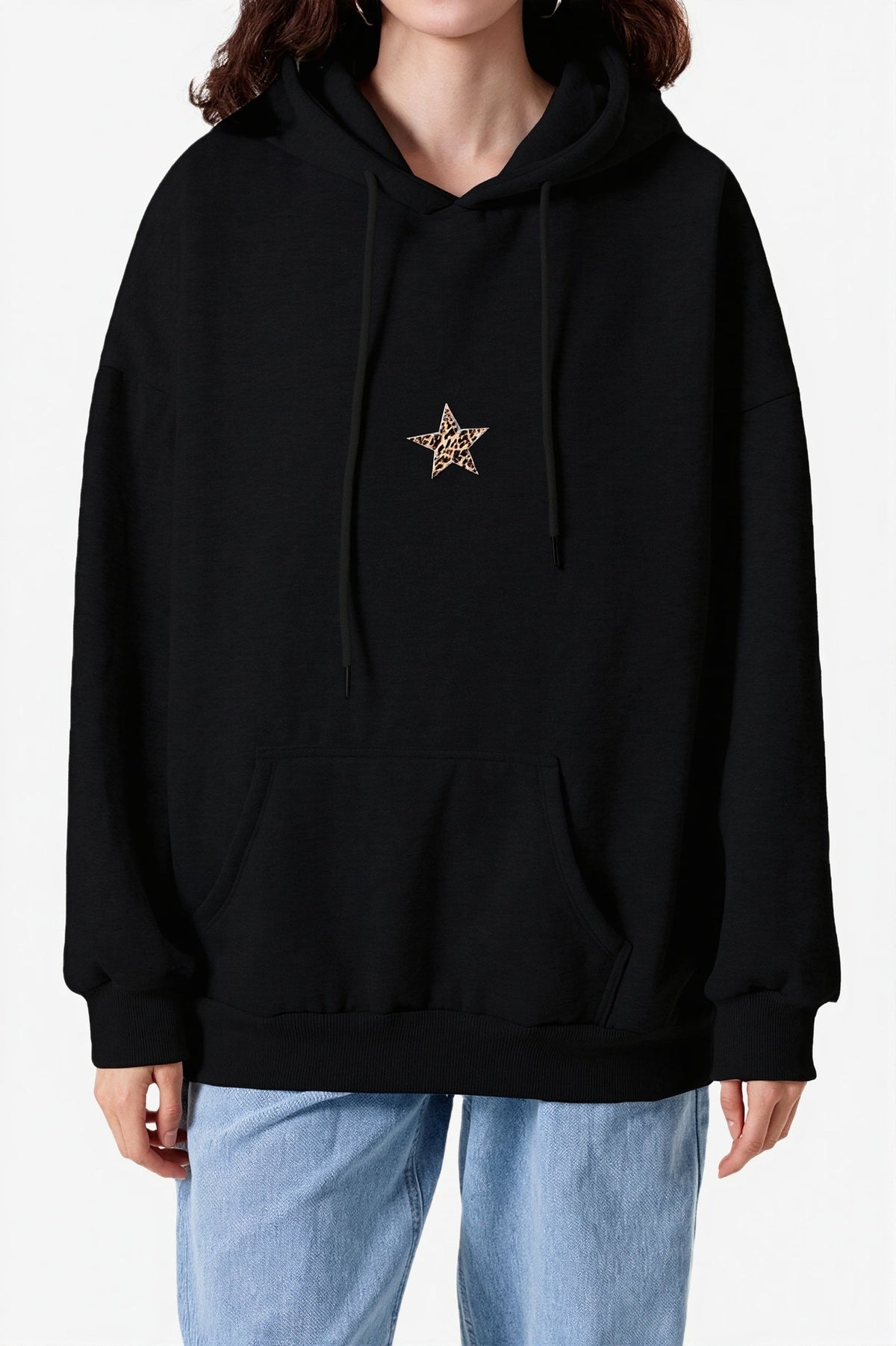 Leopard Star Patch Pullover Hoodie