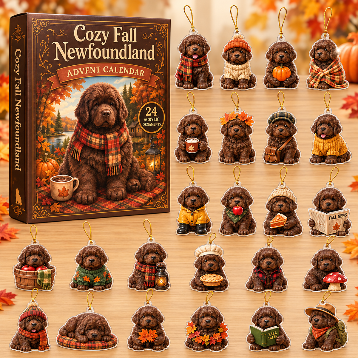 Cozy Fall Newfoundland Advent Calendar 2026 - 24-Day Festive Countdown, Acrylic Charms Blind Box - Gift For Newfoundland Lovers
