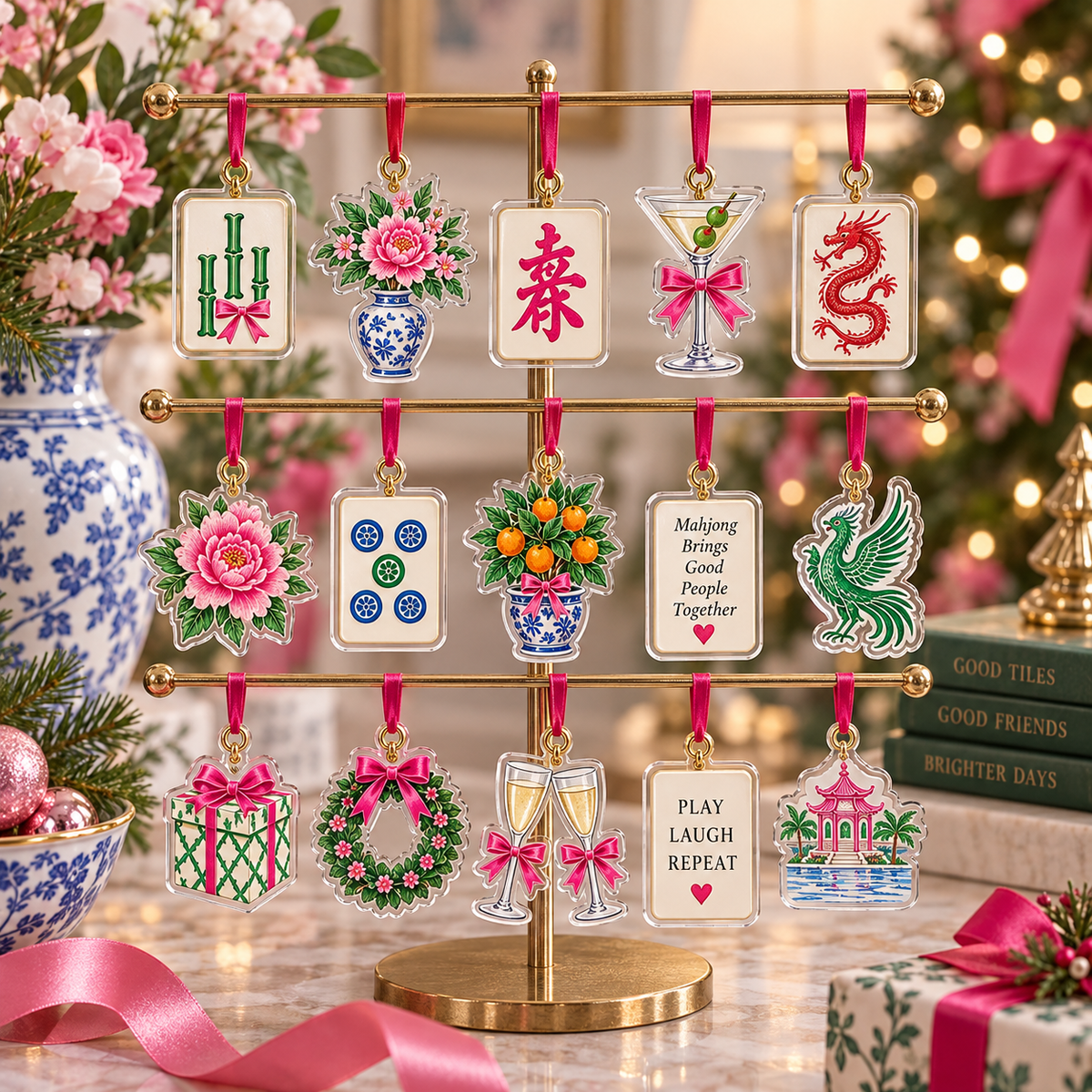Mahjong Advent Calendar 2026, 24 Days Mahjong Christmas Ornaments, Chinoiserie Holiday Countdown, Mahjong Lover Gift, Mahjong Player Gift