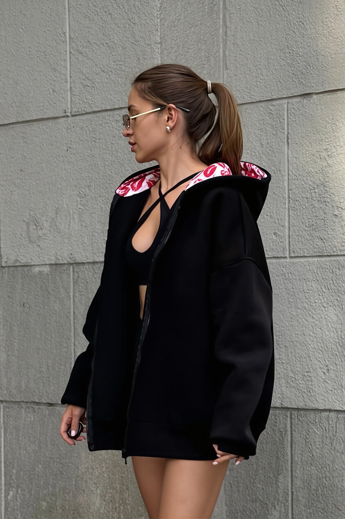 Lipstick Print Casual Oversize Hoodie