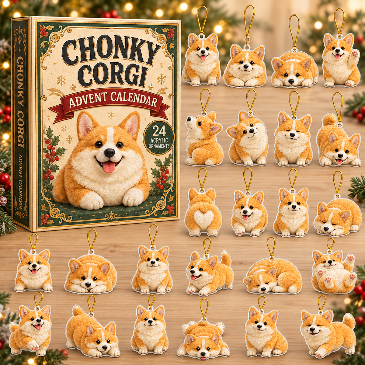 Chonky Corgi Advent Calendar 2026 - 24-Day Festive Countdown, Acrylic Charms Blind Box - Gift For Corgi Lovers