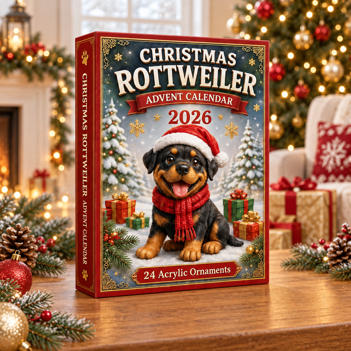 Christmas Rottweiler Advent Calendar 2026 - 24-Day Festive Countdown, Acrylic Charms Blind Box - Gift For Rottweiler Lovers