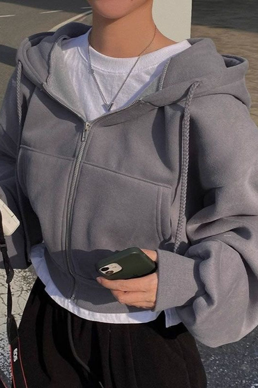 Oversized Cropped Full Zip Hoodie