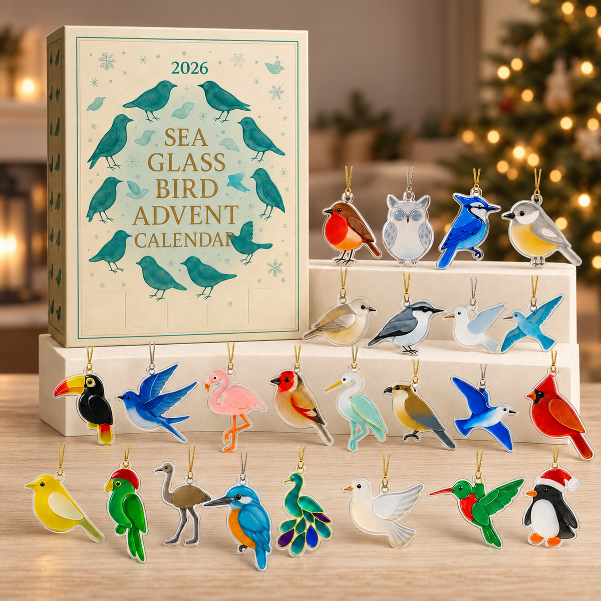 Sea Bird Advent Calendar 2026, 24 Acrylic Ornaments Christmas Countdown Box, Unique Bird Lover Gift