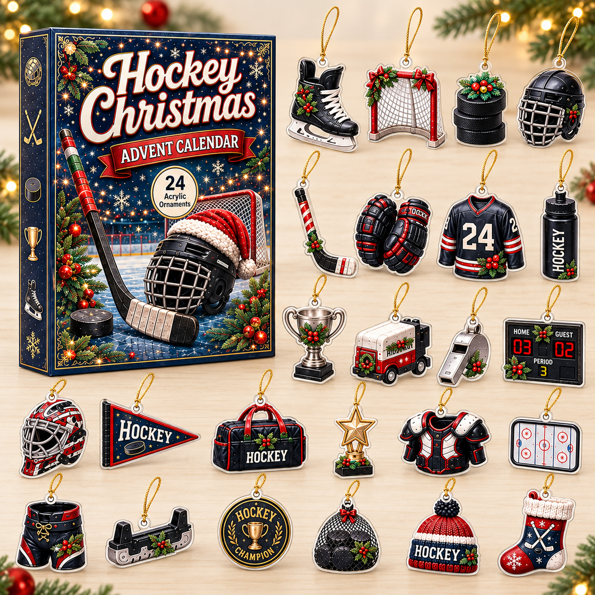 Hockey Christmas Advent Calendar 2026 - 24-Day Festive Countdown, Acrylic Charms Blind Box - Gift For Hockey Lovers
