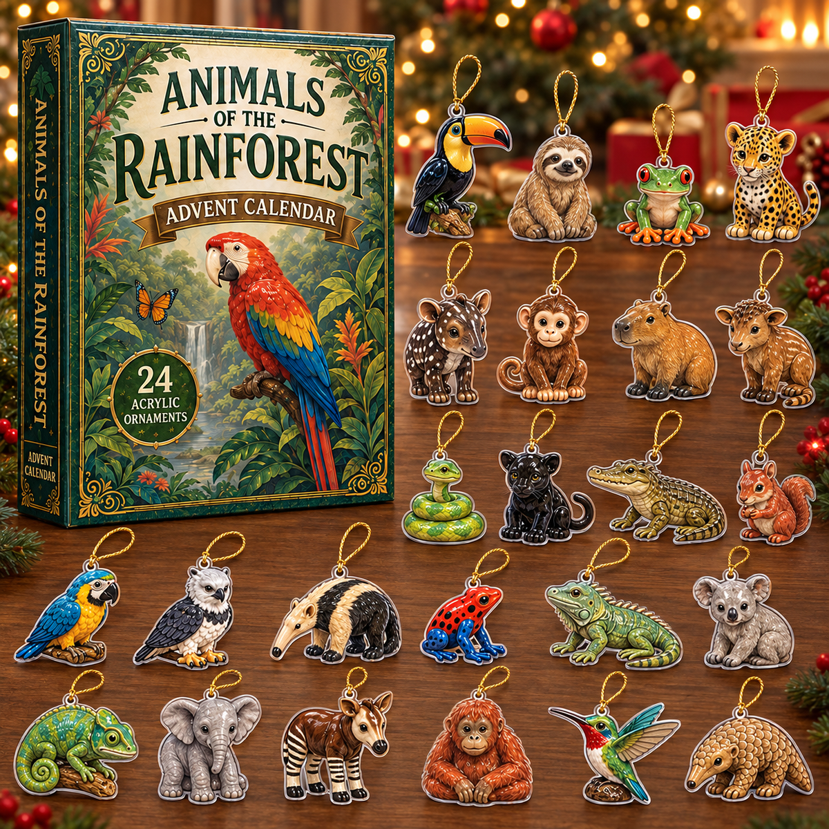 Rainforest Animals Life Advent Calendar 2026 - 24-Day Festive Countdown, Acrylic Charms Blind Box - Gift For Animal Lovers