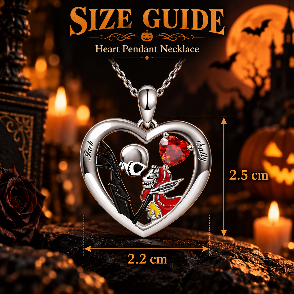 Jack And Sally Heart Necklace Sterling Silver