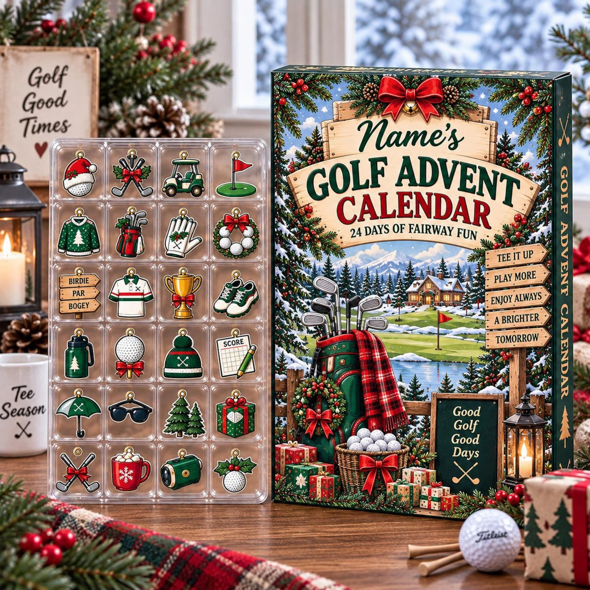 Personalized Golf Advent Calendar, 24 Days Mini Ornaments Christmas Golfer Gift 2026