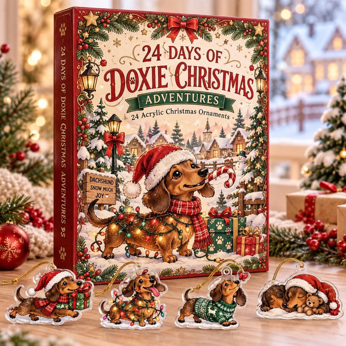 Dachshund Christmas Advent Calendar, 24 Acrylic Ornaments, 2026 Holiday Countdown