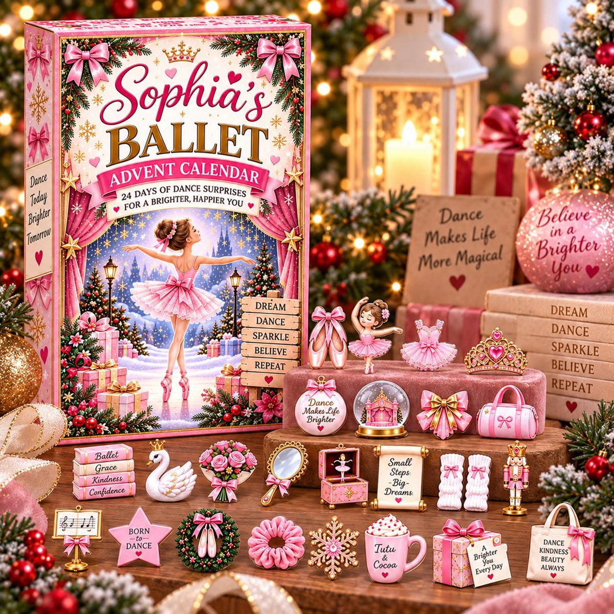 Personalized Ballet Advent Calendar, Custom Name Ballerina Christmas Countdown Box, 24 Days Dance Surprises Gift for Kids