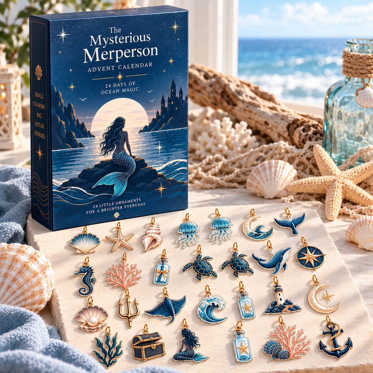 Mermaid Advent Calendar 2026 with 24 Mini Ocean Charms, Sea Life Acrylic Ornaments Christmas Countdown Calendar, Mermaid & Ocean Lover Gift